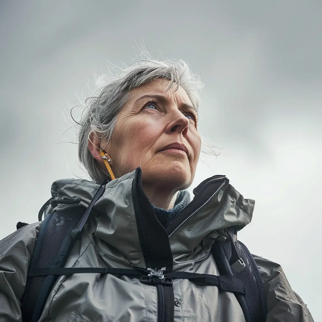 photo portrait femme regardant la météo