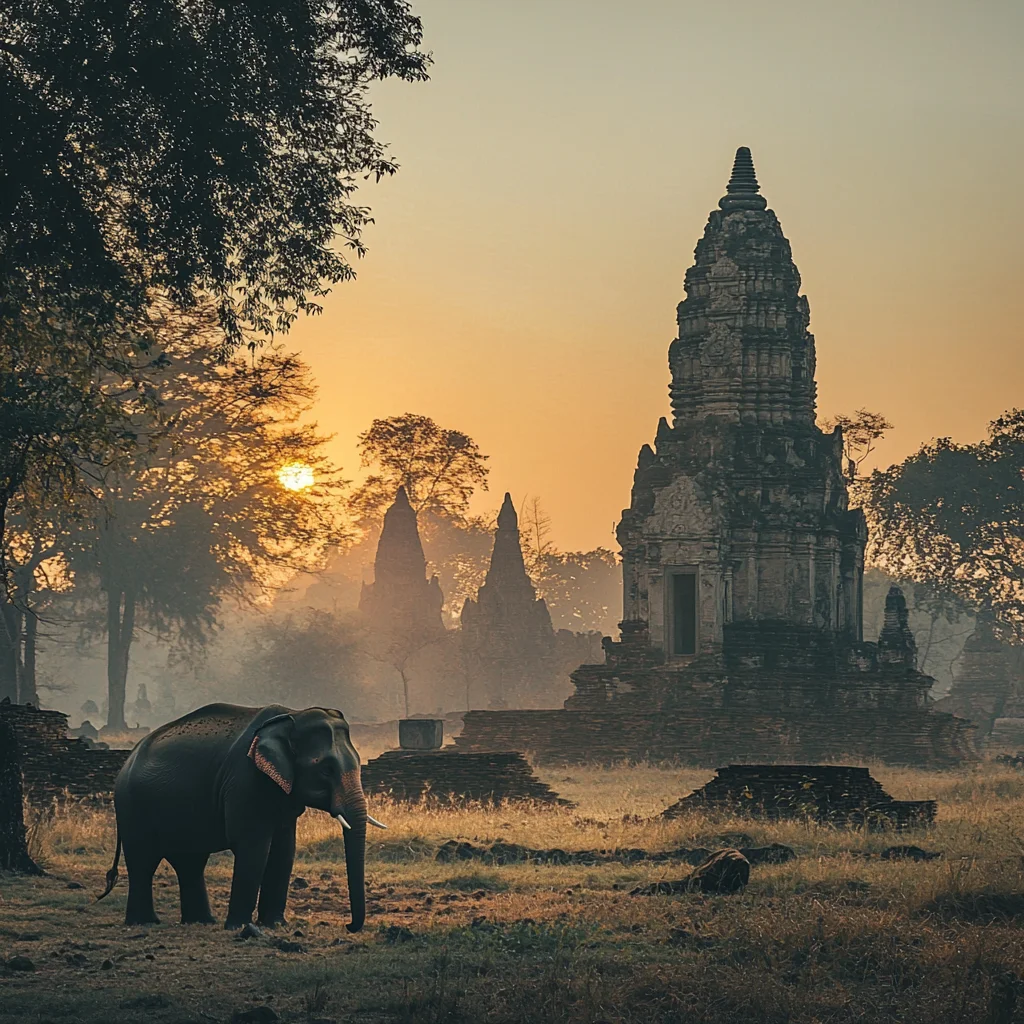 un éléphant devant un temple en thailande
