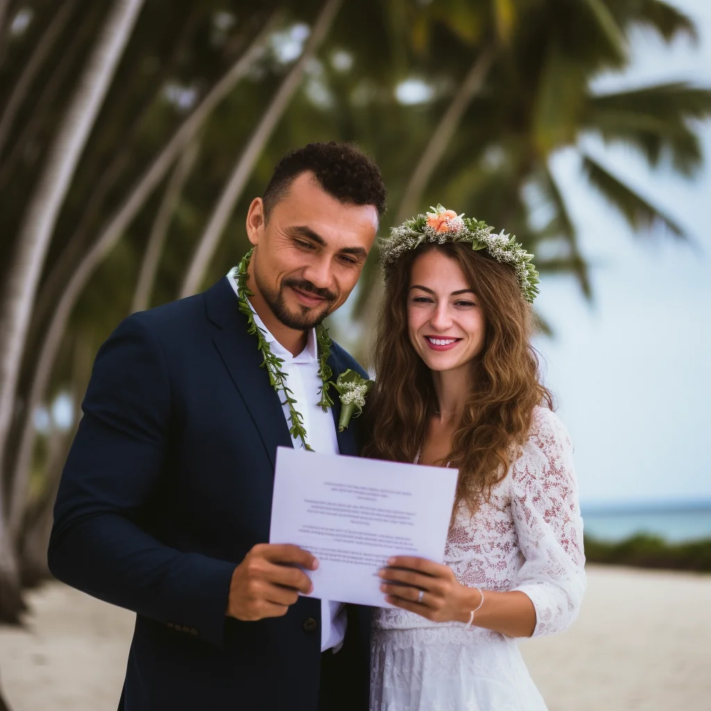2 mariés sur la plage a tahiti
